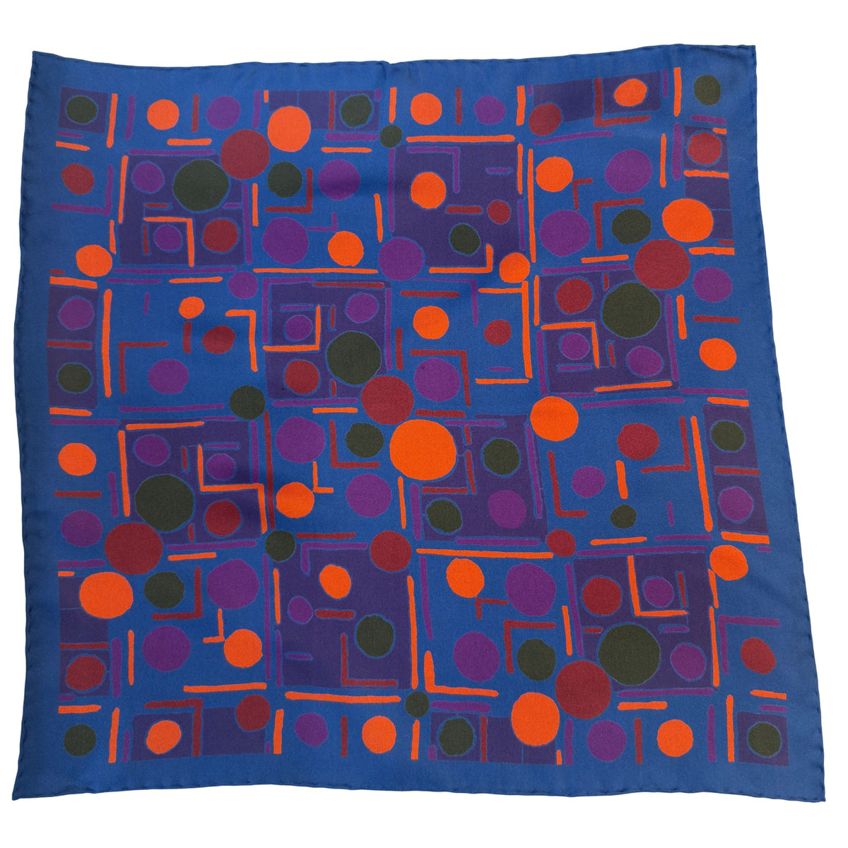 Hand rolled 16" Silk Handkerchief - Blue & Shapes HANDKERCHIEFS Robert Old