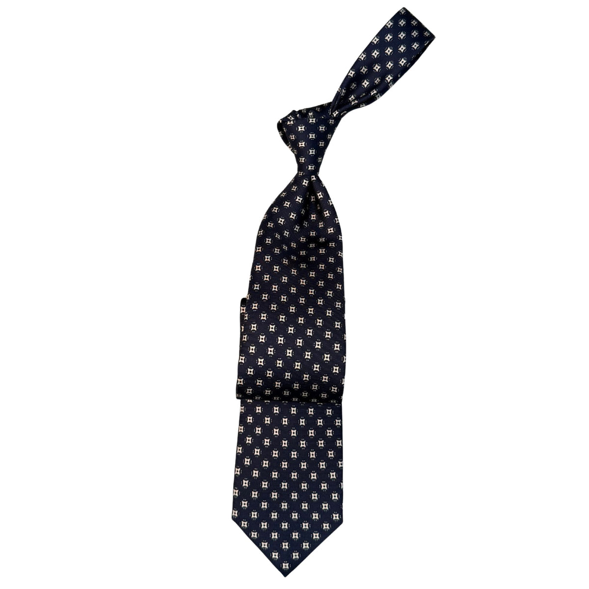 Italian Dark Navy Print Seven Fold 100% Silk Tie TIES/CRAVATS Robert Old