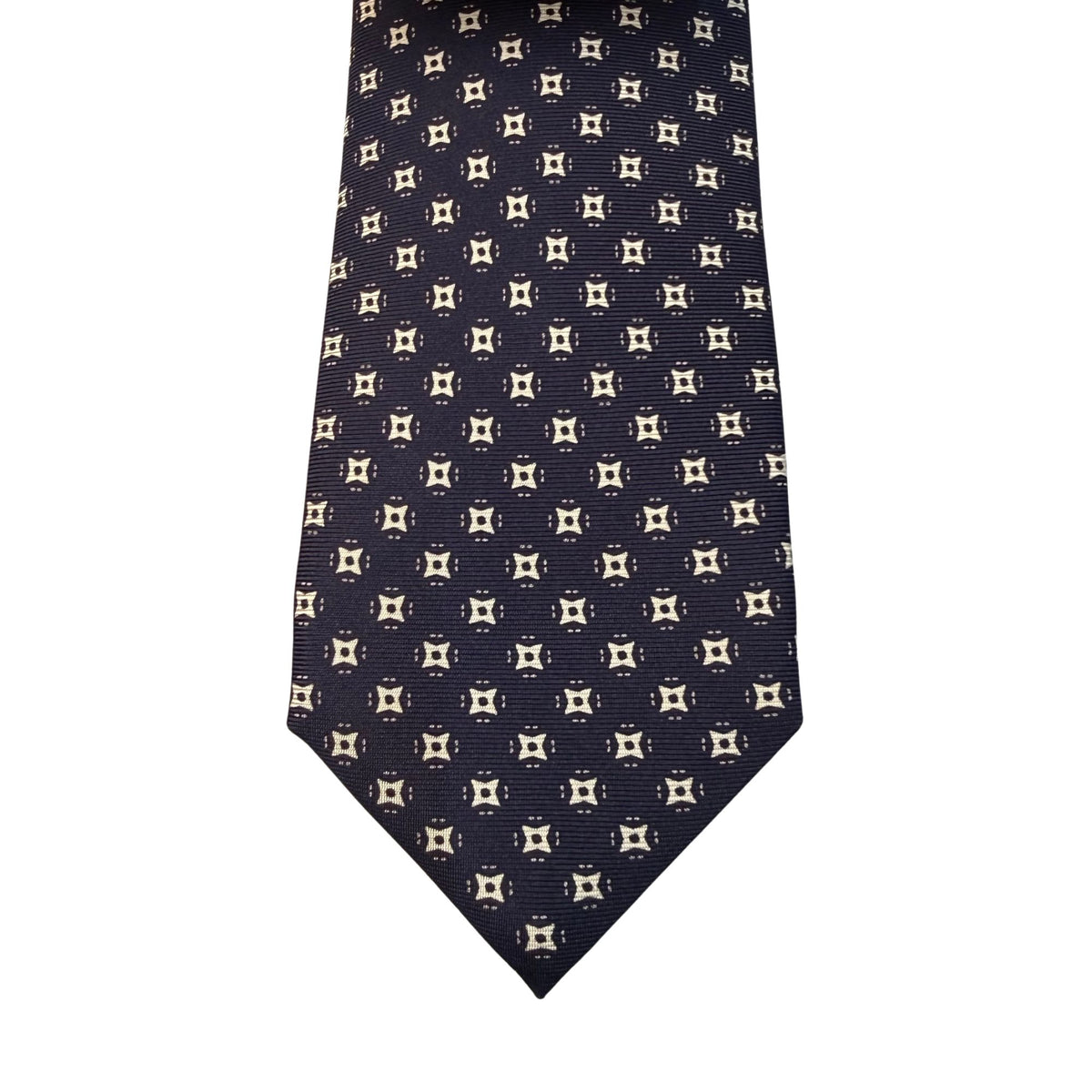 Italian Dark Navy Print Seven Fold 100% Silk Tie TIES/CRAVATS Robert Old
