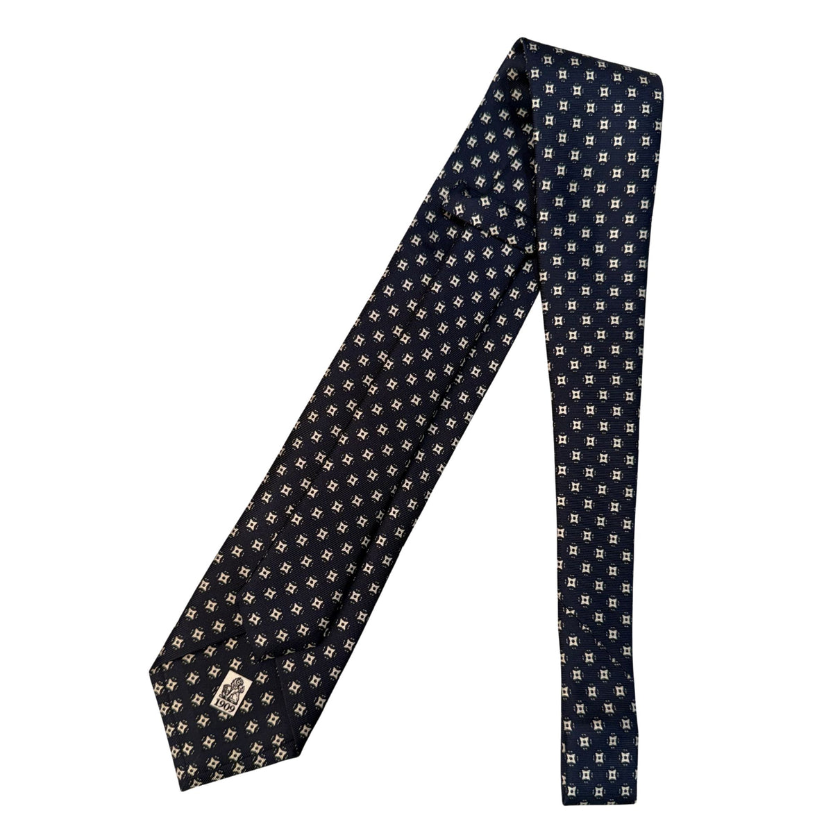 Italian Dark Navy Print Seven Fold 100% Silk Tie TIES/CRAVATS Robert Old