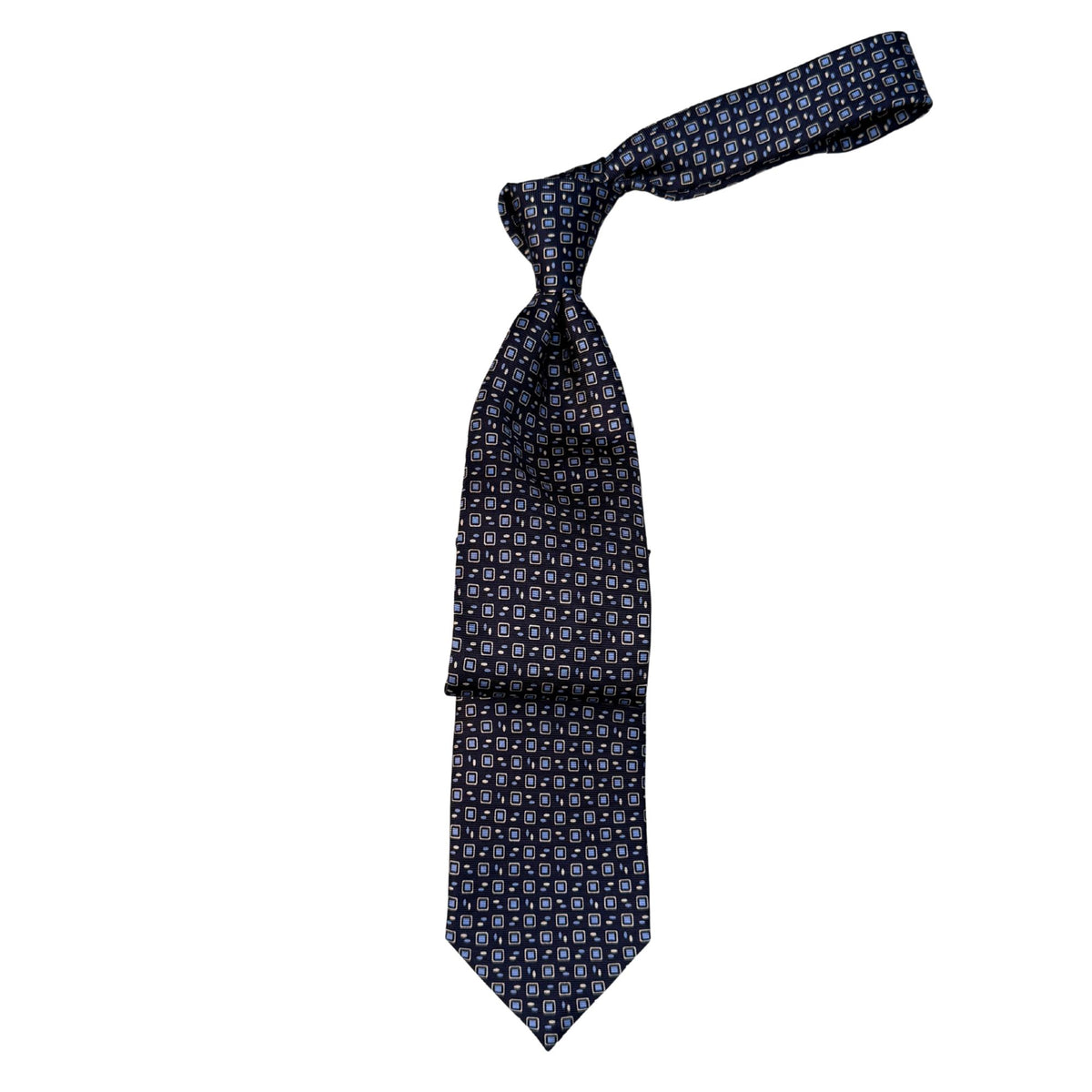 Italian Navy Geo Print Seven Fold 100% Silk Tie TIES/CRAVATS Robert Old