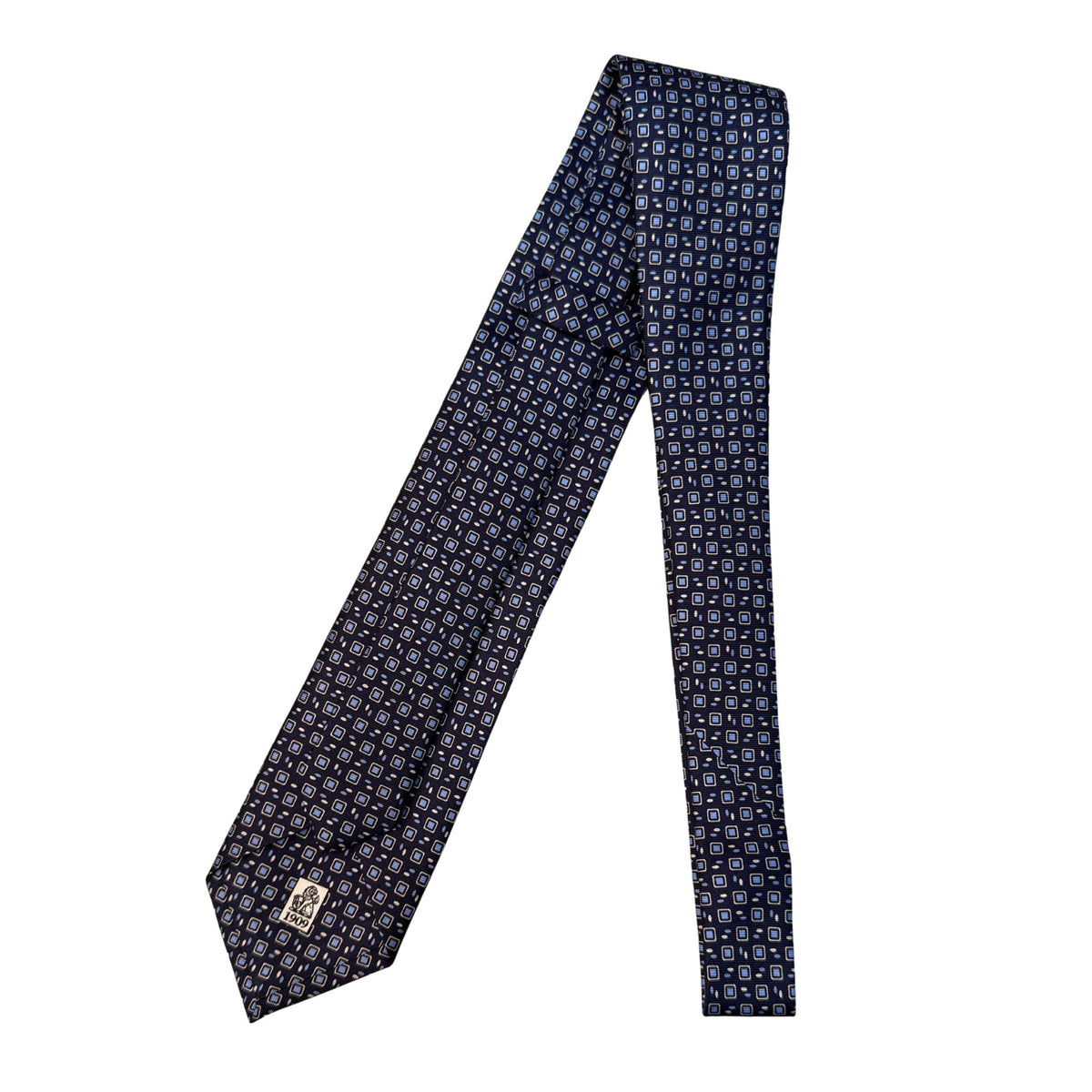 Italian Navy Geo Print Seven Fold 100% Silk Tie TIES/CRAVATS Robert Old