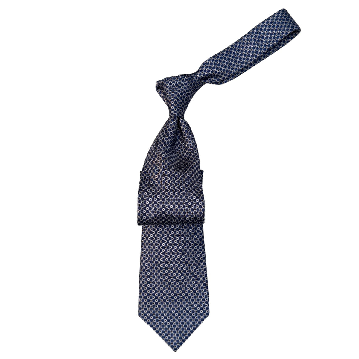 Italian Blue Geo Print Seven Fold 100% Silk Tie TIES/CRAVATS Robert Old