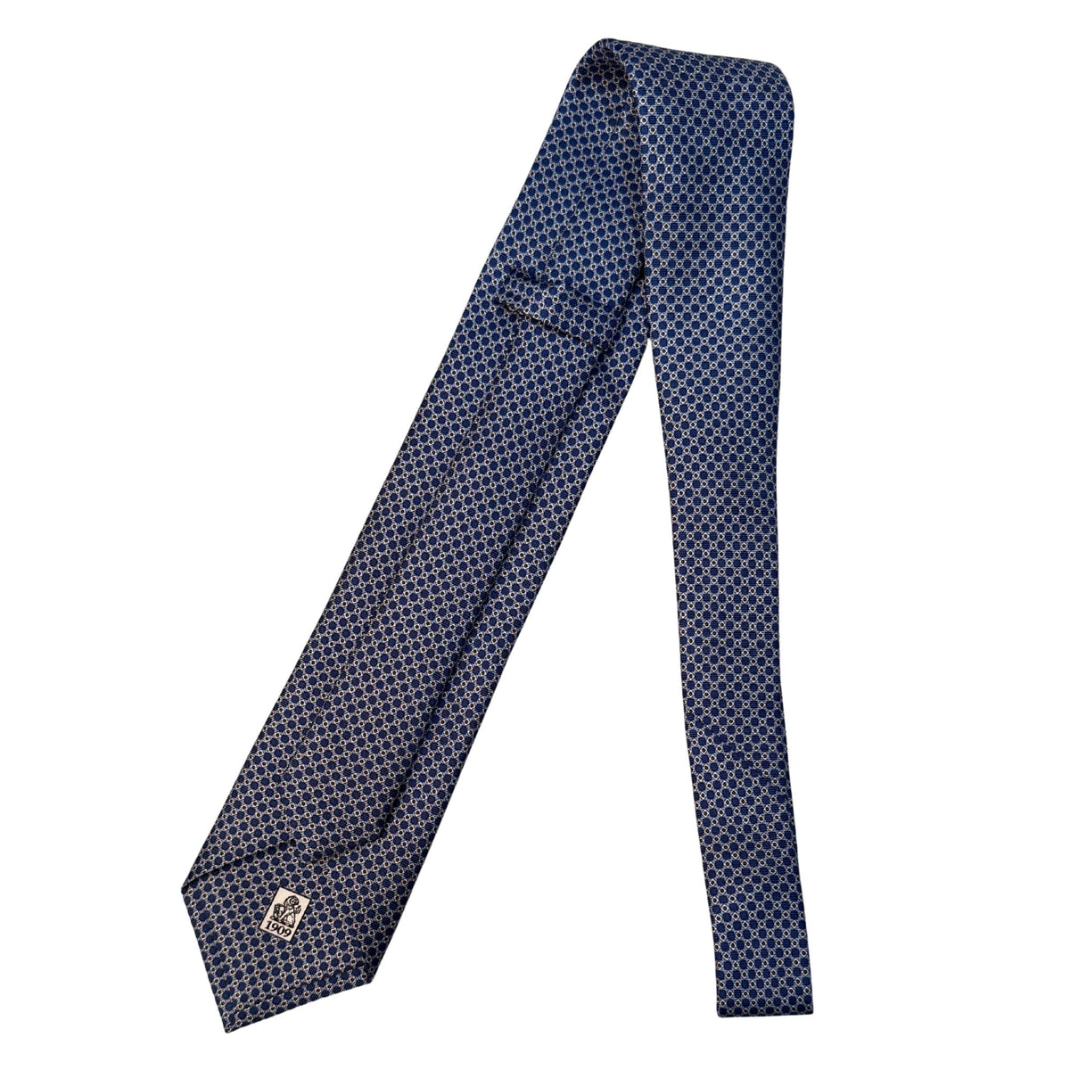 Italian Blue Geo Print Seven Fold 100% Silk Tie TIES/CRAVATS Robert Old