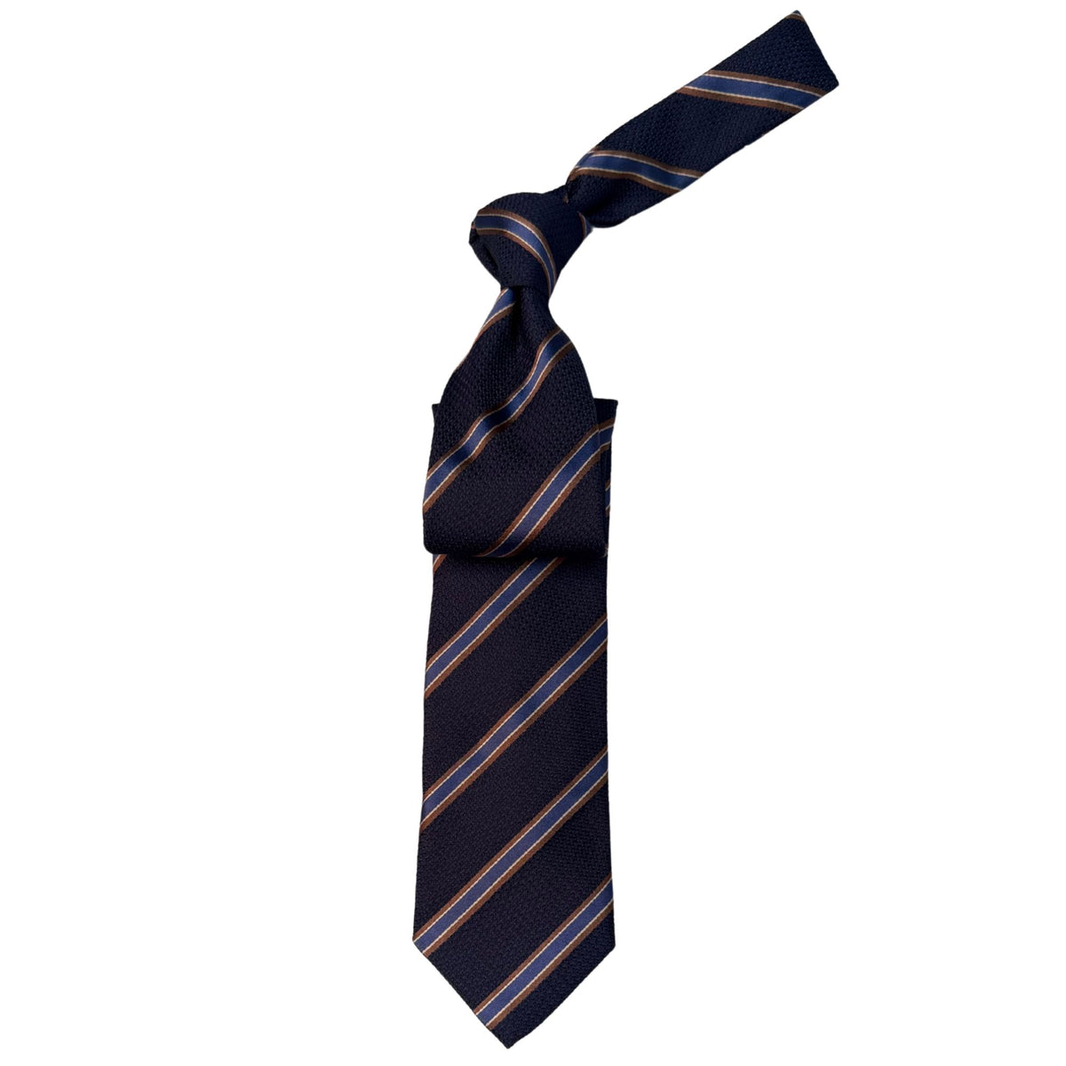 Italian three-fold Jacquard Dark Navy & Brown Bar Stripe Neck Tie TIES/CRAVATS Robert Old