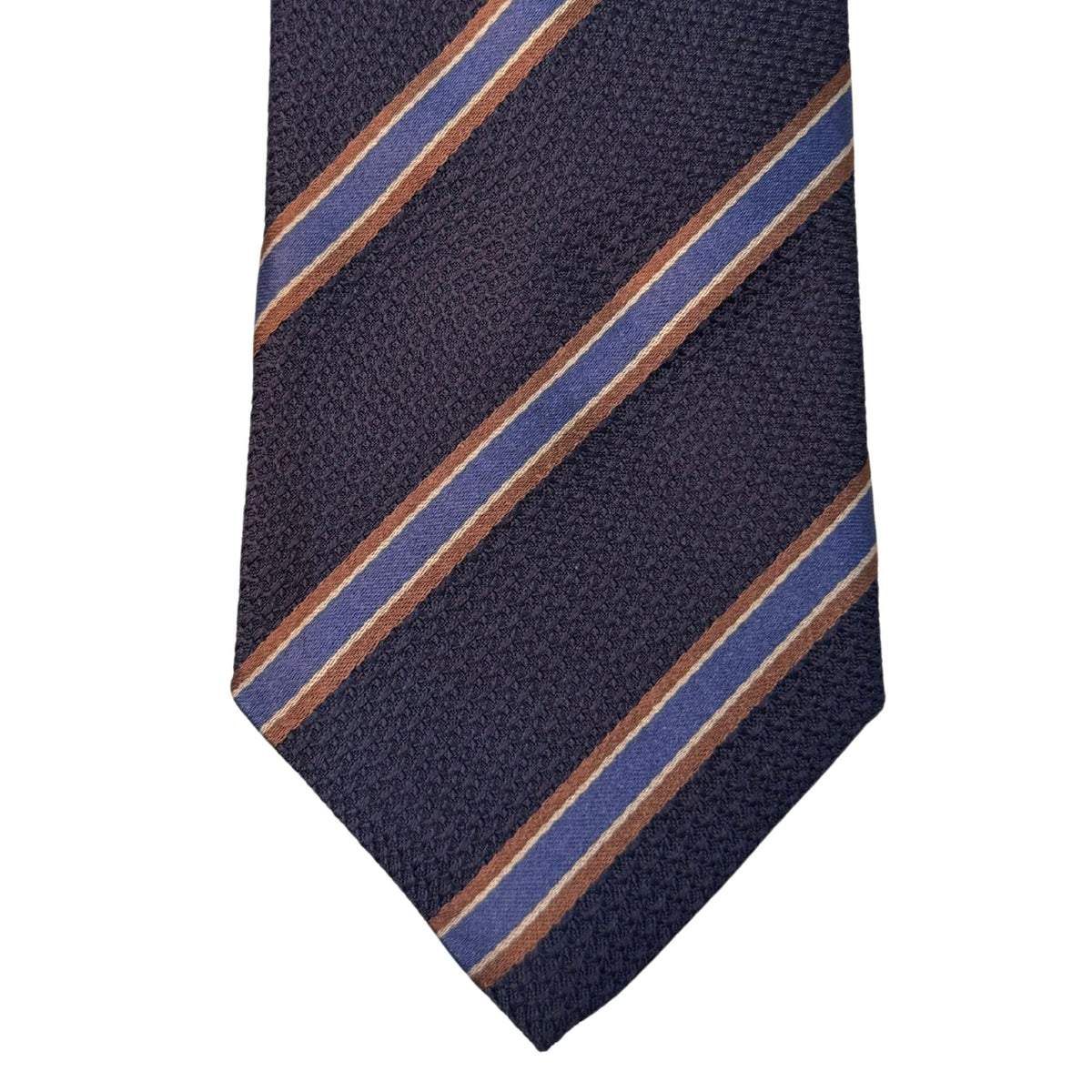 Italian three-fold Jacquard Dark Navy & Brown Bar Stripe Neck Tie TIES/CRAVATS Robert Old