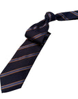 Italian three-fold Jacquard Dark Navy & Brown Bar Stripe Neck Tie TIES/CRAVATS Robert Old