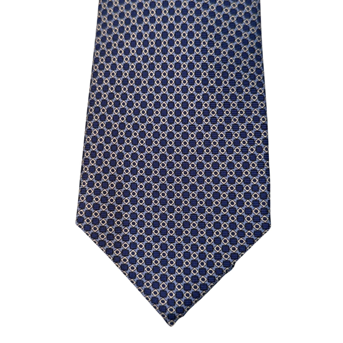 Italian Blue Geo Print Seven Fold 100% Silk Tie TIES/CRAVATS Robert Old