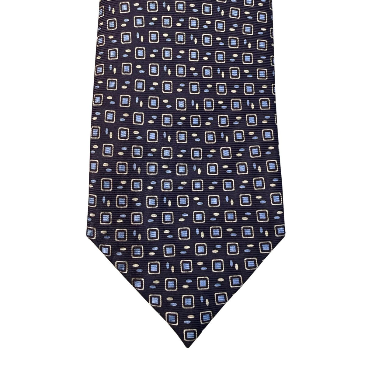 Italian Navy Geo Print Seven Fold 100% Silk Tie TIES/CRAVATS Robert Old