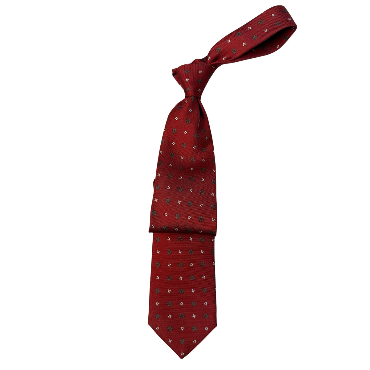 Italian Red Flower Print Seven Fold 100% Silk Tie TIES/CRAVATS Robert Old