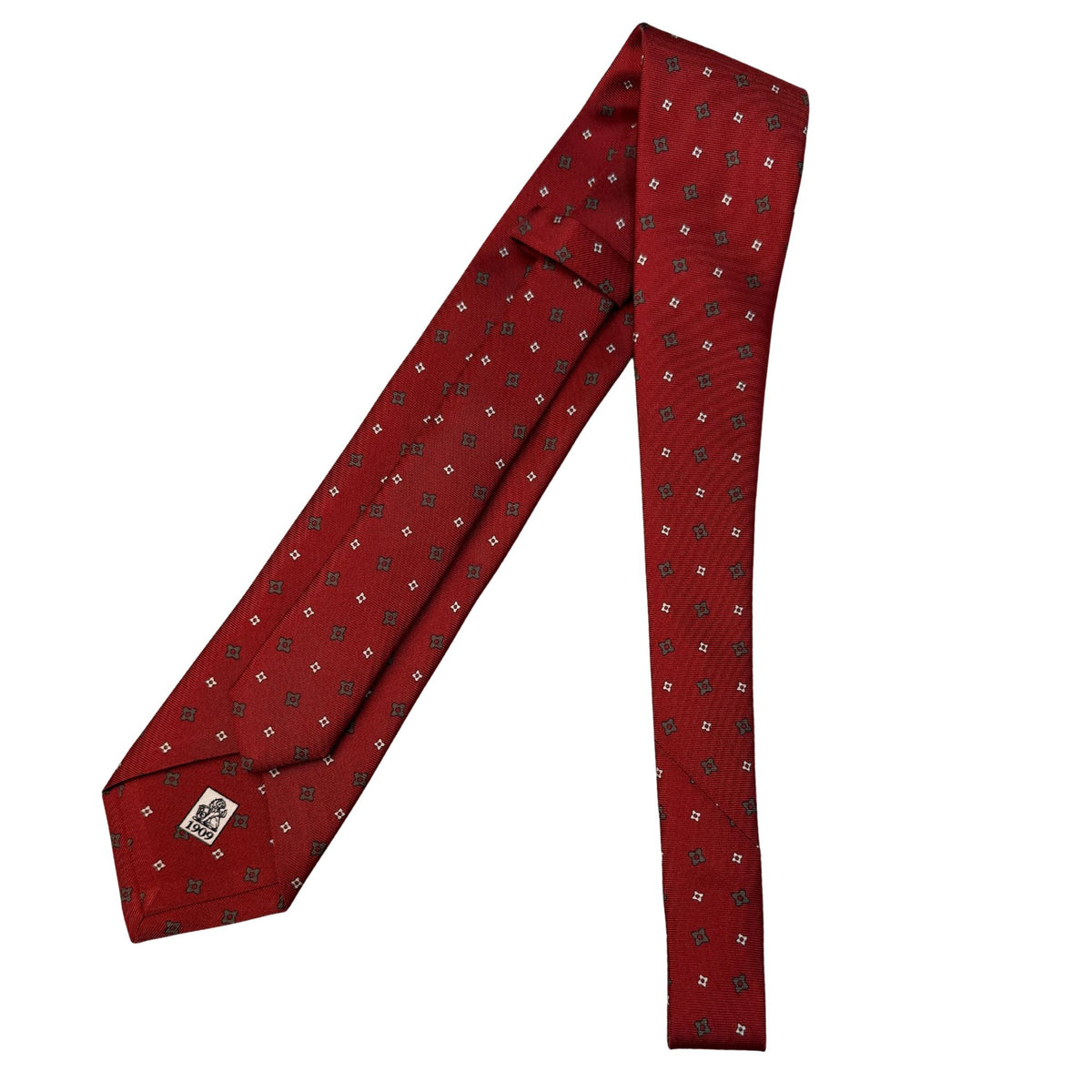 Italian Red Flower Print Seven Fold 100% Silk Tie TIES/CRAVATS Robert Old