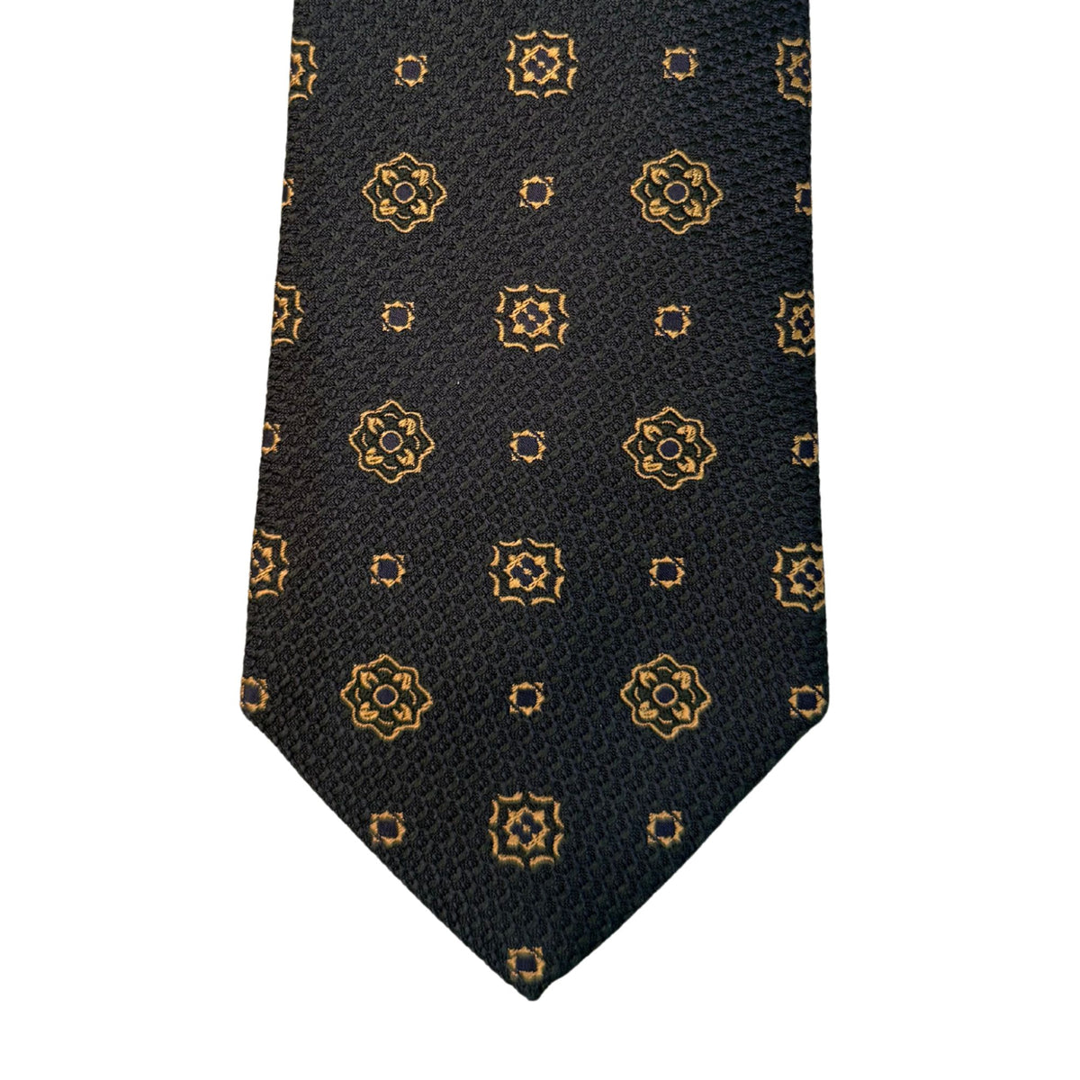 Italian three-fold Jacquard Dark Green & Gold Medallion Neck Tie TIES/CRAVATS Robert Old