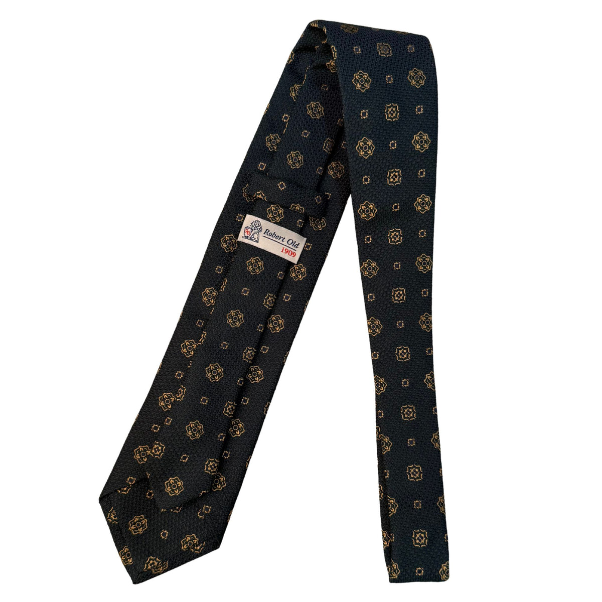 Italian three-fold Jacquard Dark Green & Gold Medallion Neck Tie TIES/CRAVATS Robert Old