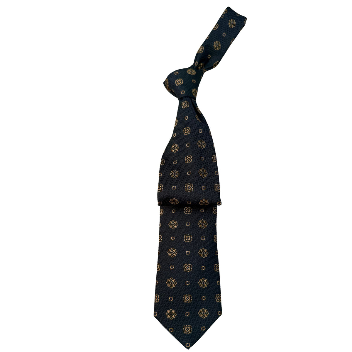 Italian three-fold Jacquard Dark Green & Gold Medallion Neck Tie TIES/CRAVATS Robert Old