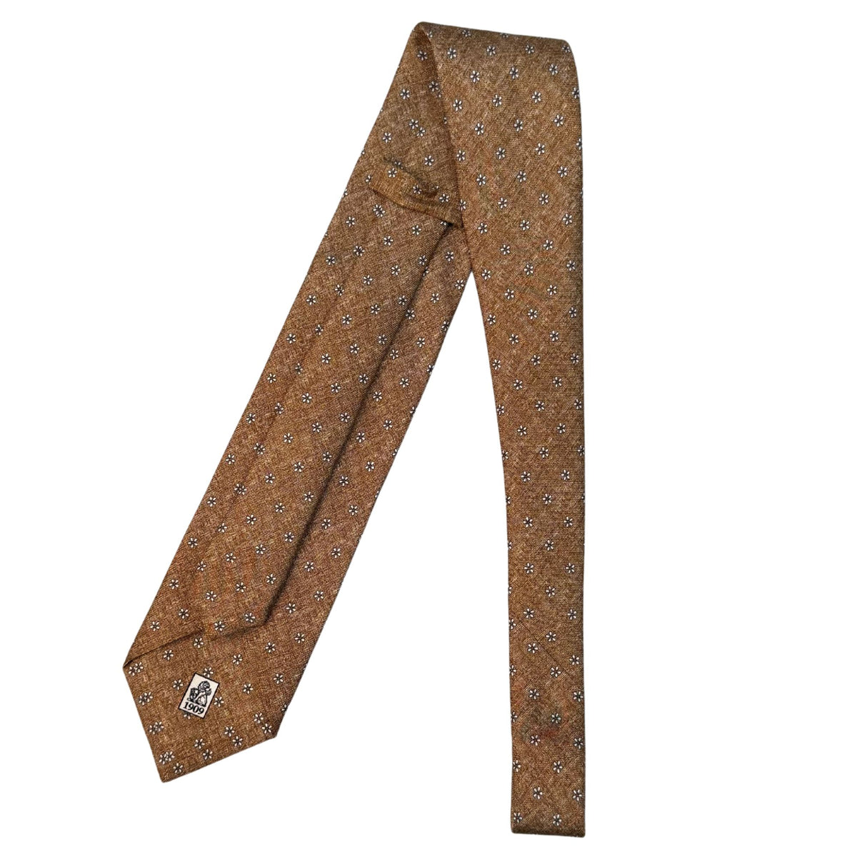 Italian Soft Brown &amp; White Flower Print Seven Fold 100% Silk Tie TIES/CRAVATS Robert Old