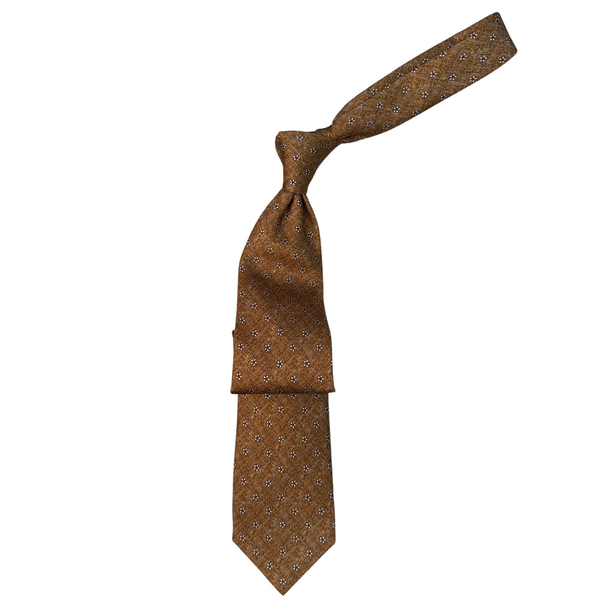 Italian Soft Brown & White Flower Print Seven Fold 100% Silk Tie TIES/CRAVATS Robert Old