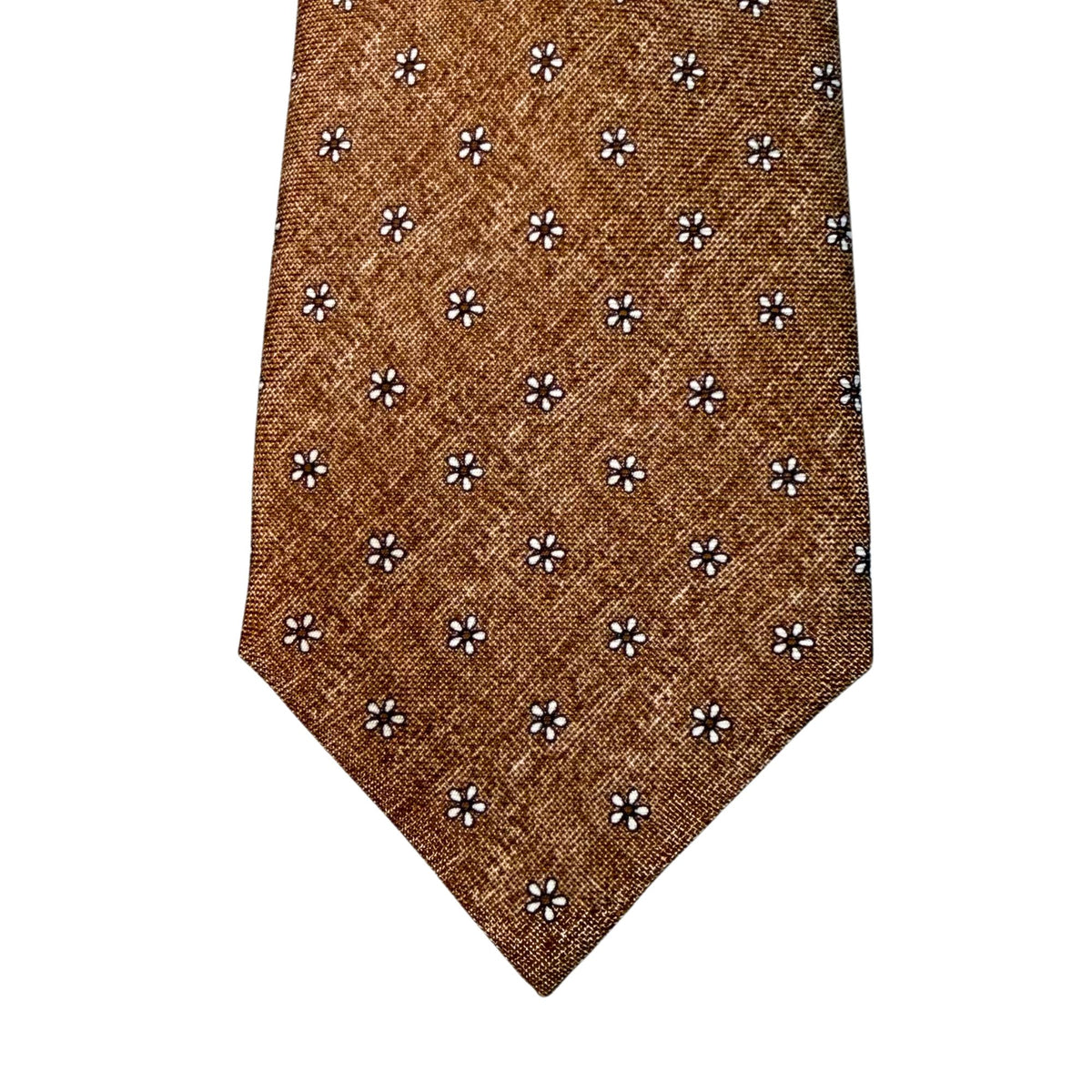 Italian Soft Brown & White Flower Print Seven Fold 100% Silk Tie TIES/CRAVATS Robert Old