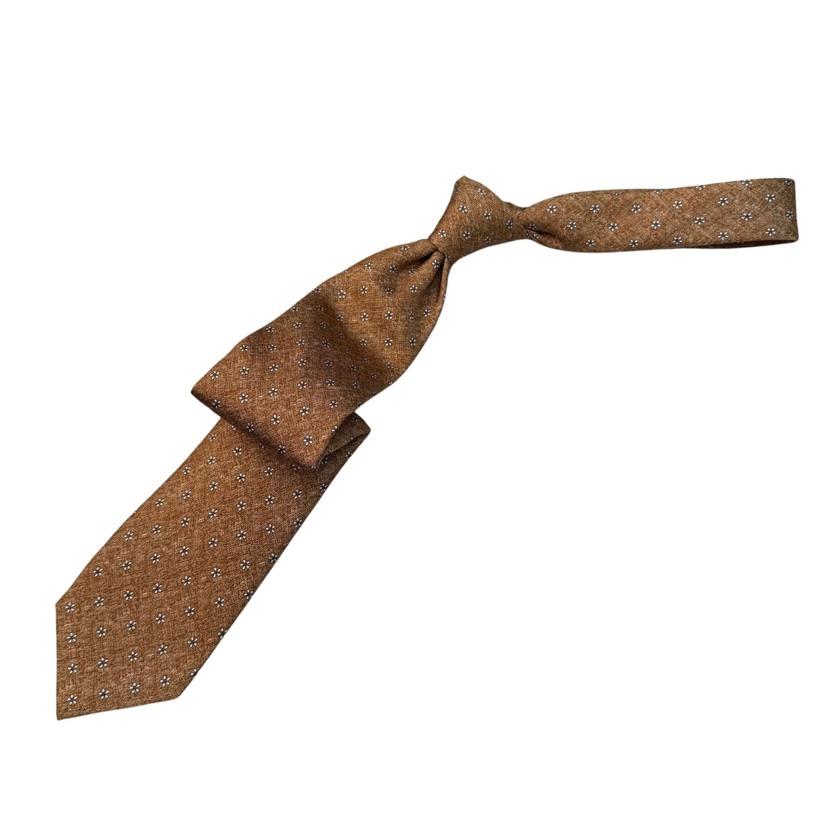 Italian Soft Brown & White Flower Print Seven Fold 100% Silk Tie TIES/CRAVATS Robert Old