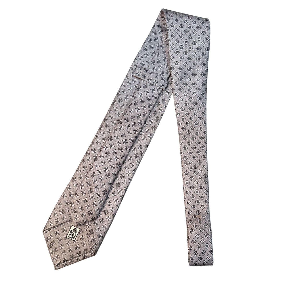 Italian Silver Geometric Print Seven Fold 100% Silk Tie TIES/CRAVATS Robert Old