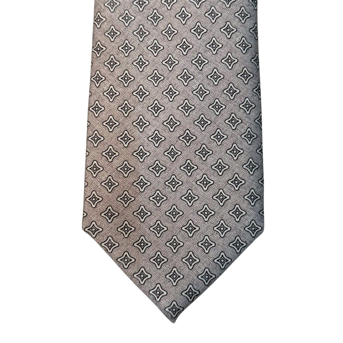 Italian Silver Geometric Print Seven Fold 100% Silk Tie TIES/CRAVATS Robert Old