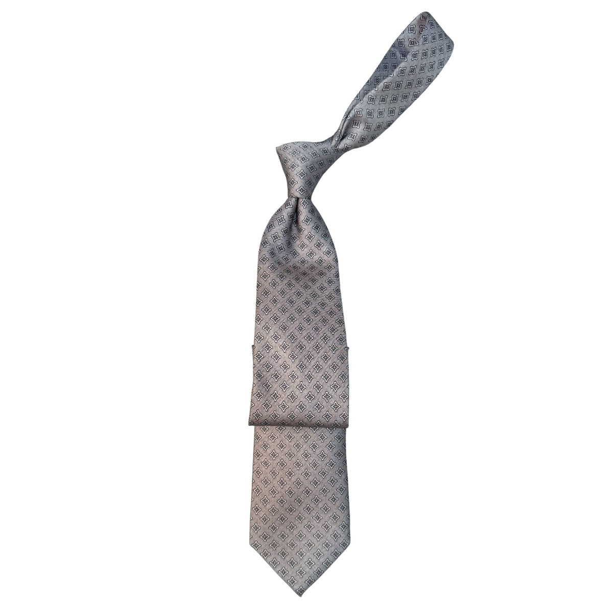 Italian Silver Geometric Print Seven Fold 100% Silk Tie TIES/CRAVATS Robert Old