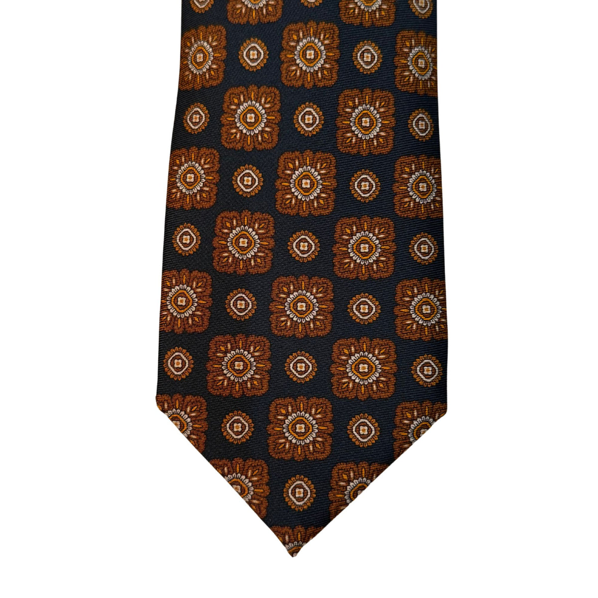 Italian Petrol & Brown Print Seven Fold 100% Silk Tie TIES/CRAVATS Robert Old