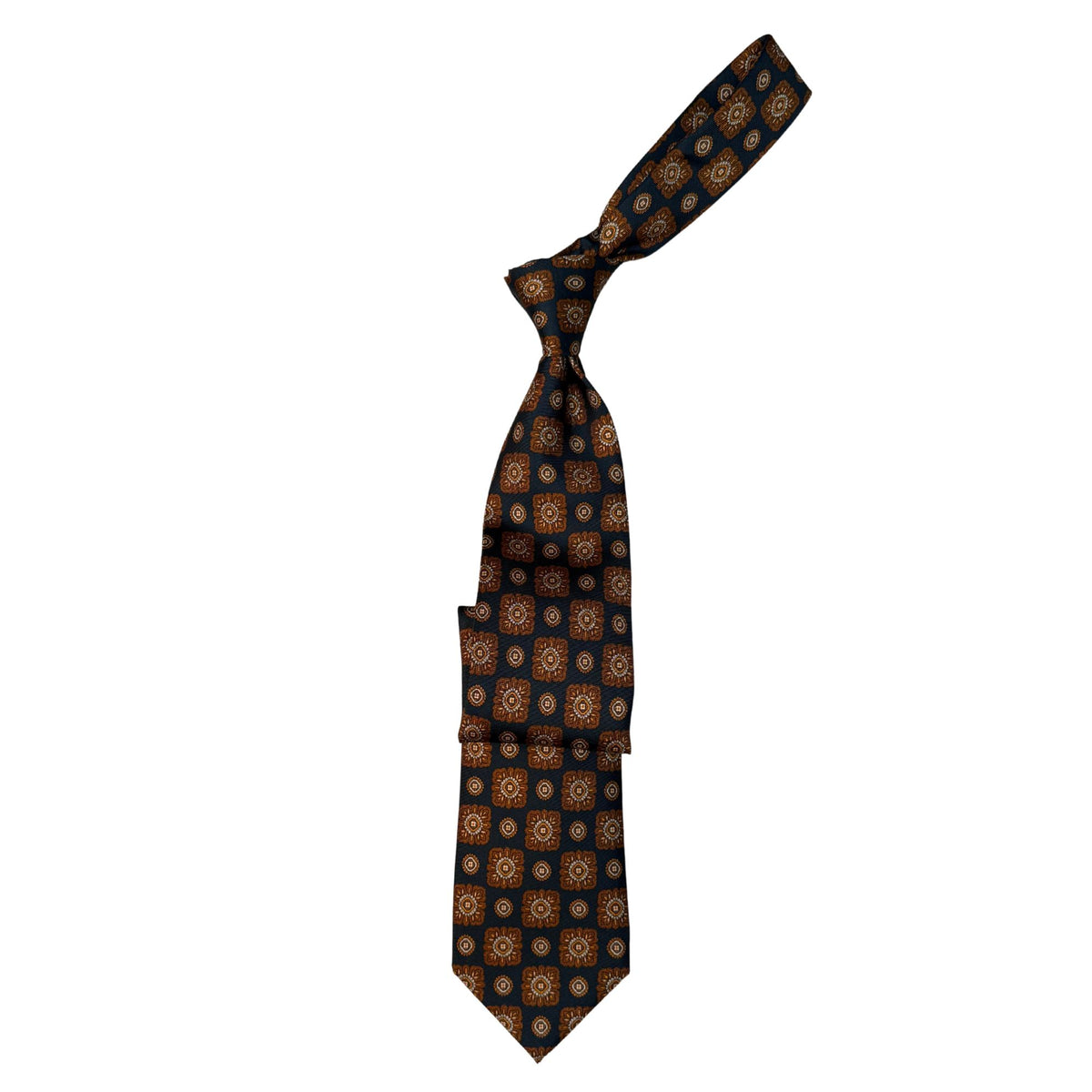 Italian Petrol & Brown Print Seven Fold 100% Silk Tie TIES/CRAVATS Robert Old