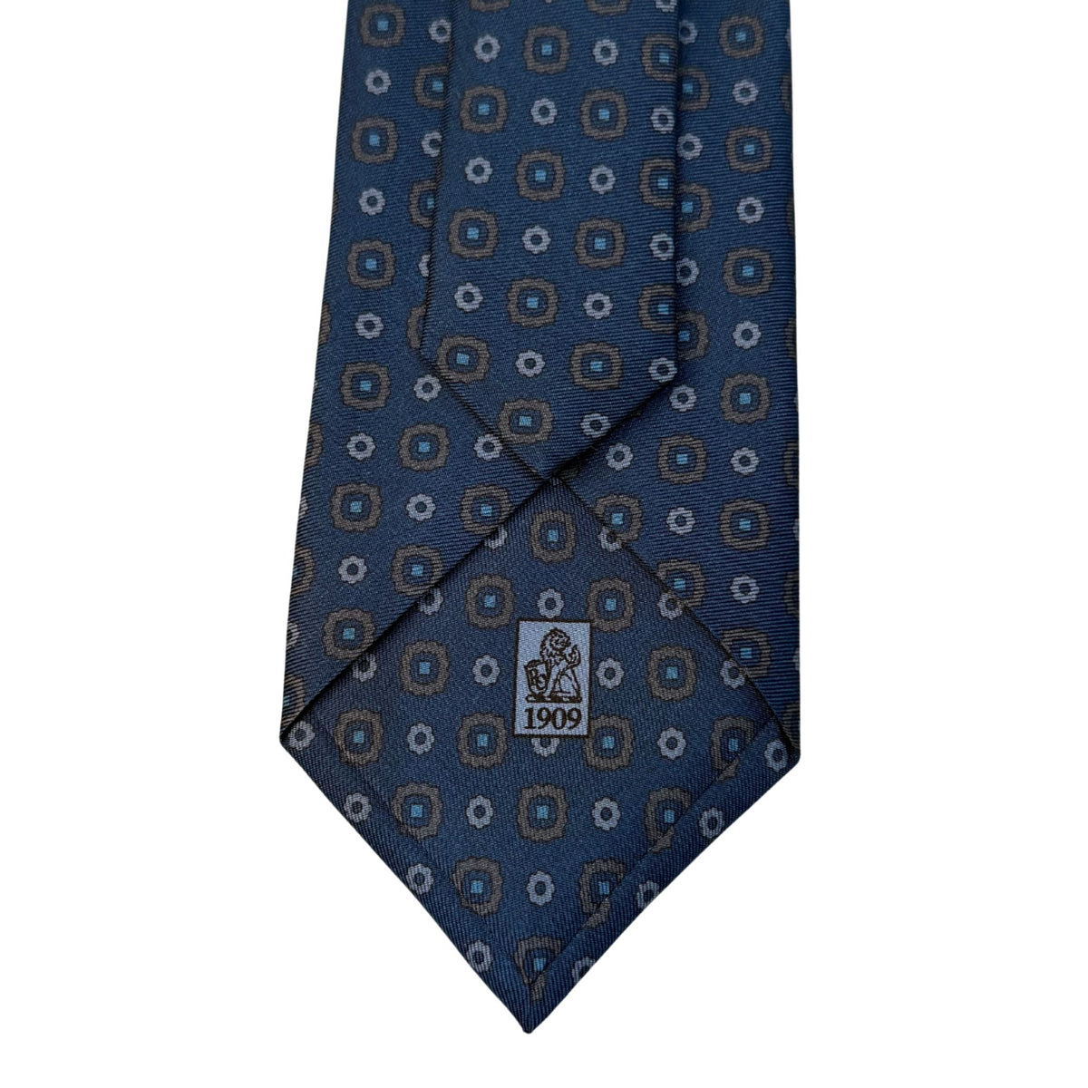 Italian Navy Blue Geometric Circles Print Seven Fold 100% Silk Tie TIES/CRAVATS Robert Old