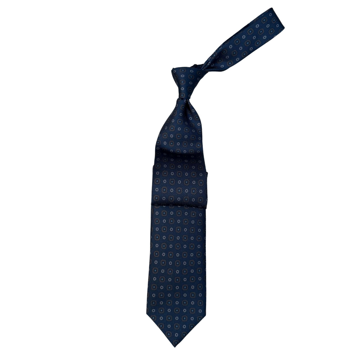 Italian Navy Blue Geometric Circles Print Seven Fold 100% Silk Tie TIES/CRAVATS Robert Old