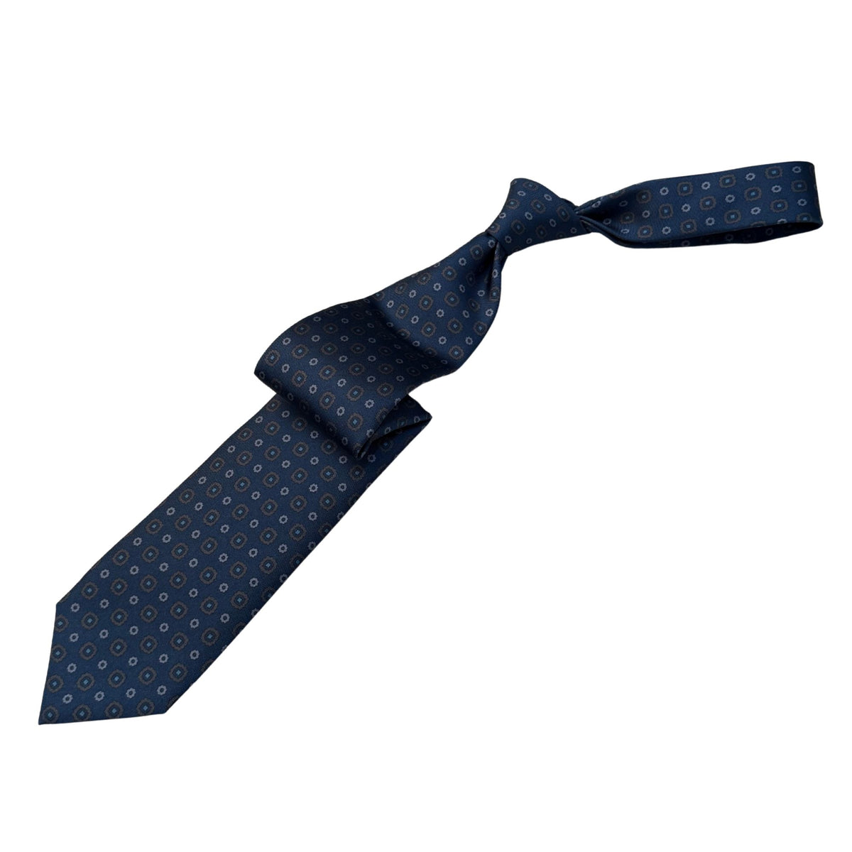 Italian Navy Blue Geometric Circles Print Seven Fold 100% Silk Tie TIES/CRAVATS Robert Old