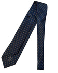 Italian Navy & Grey Geometric Print Seven Fold 100% Silk Tie TIES/CRAVATS Robert Old