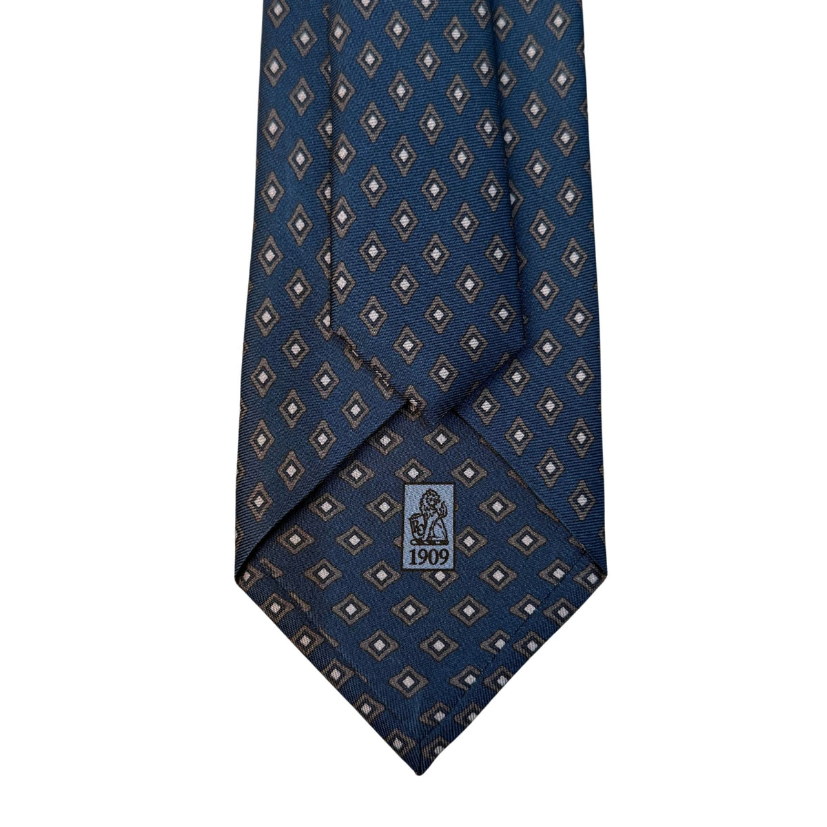 Italian Navy & Grey Geometric Print Seven Fold 100% Silk Tie TIES/CRAVATS Robert Old