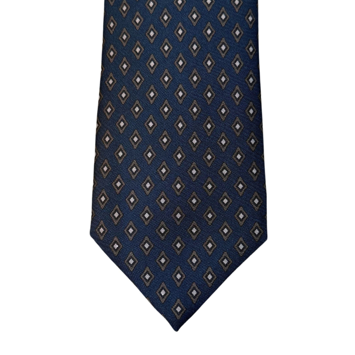 Italian Navy & Grey Geometric Print Seven Fold 100% Silk Tie TIES/CRAVATS Robert Old