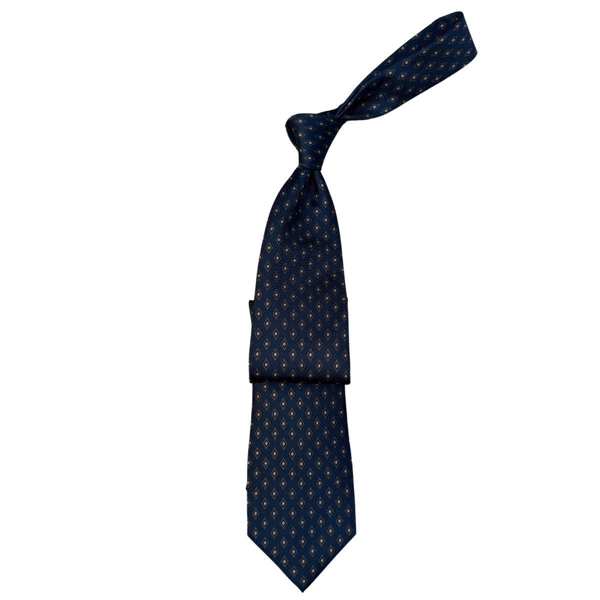 Italian Navy & Grey Geometric Print Seven Fold 100% Silk Tie TIES/CRAVATS Robert Old