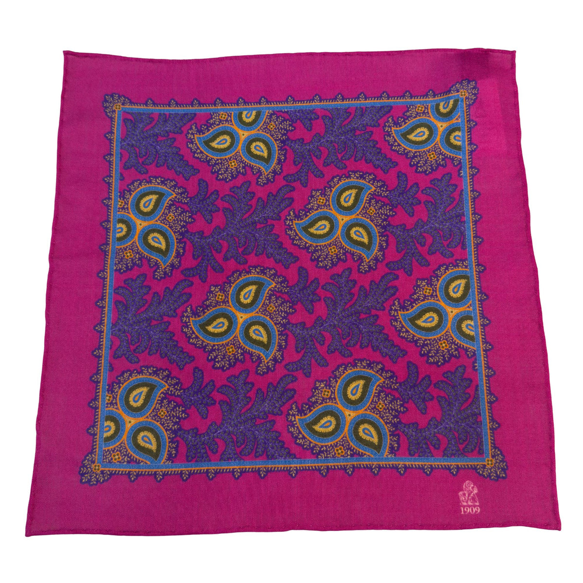 Hand rolled 12" Wool & Silk Handkerchief - Purple Print HANDKERCHIEFS Robert Old