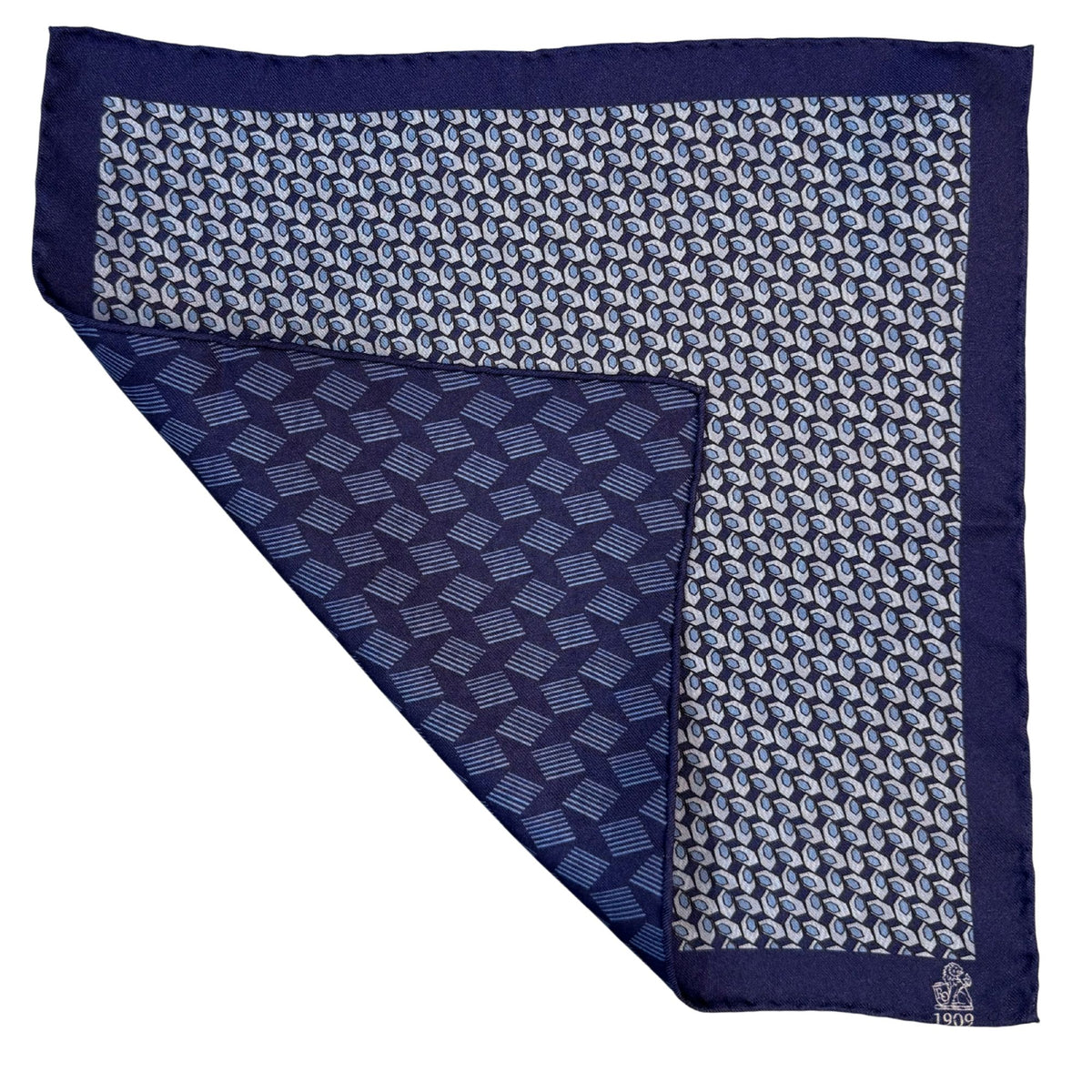 Hand rolled 12" Silk Double Sided Handkerchief- Blue Pattern HANDKERCHIEFS Robert Old