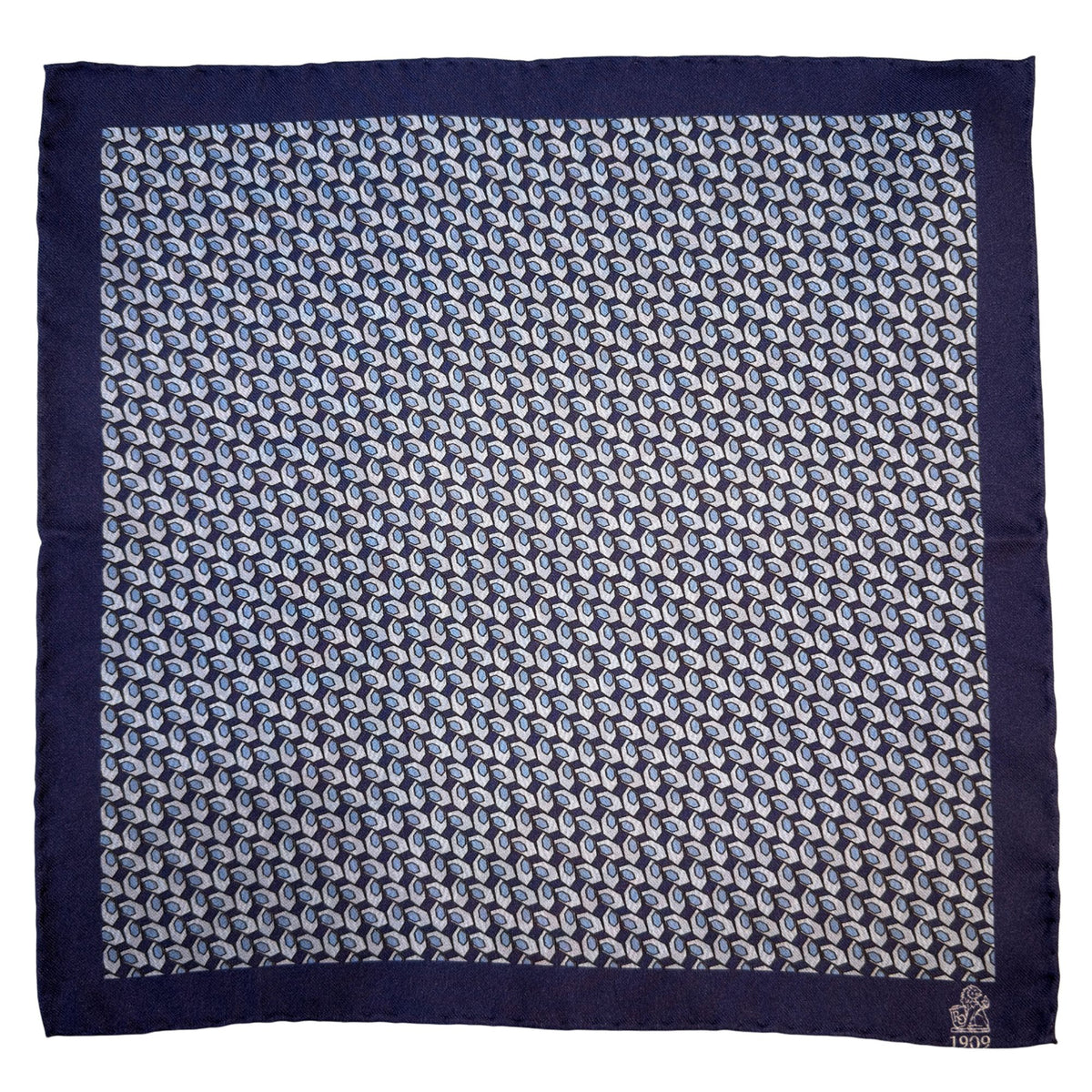 Hand rolled 12" Silk Double Sided Handkerchief- Blue Pattern HANDKERCHIEFS Robert Old