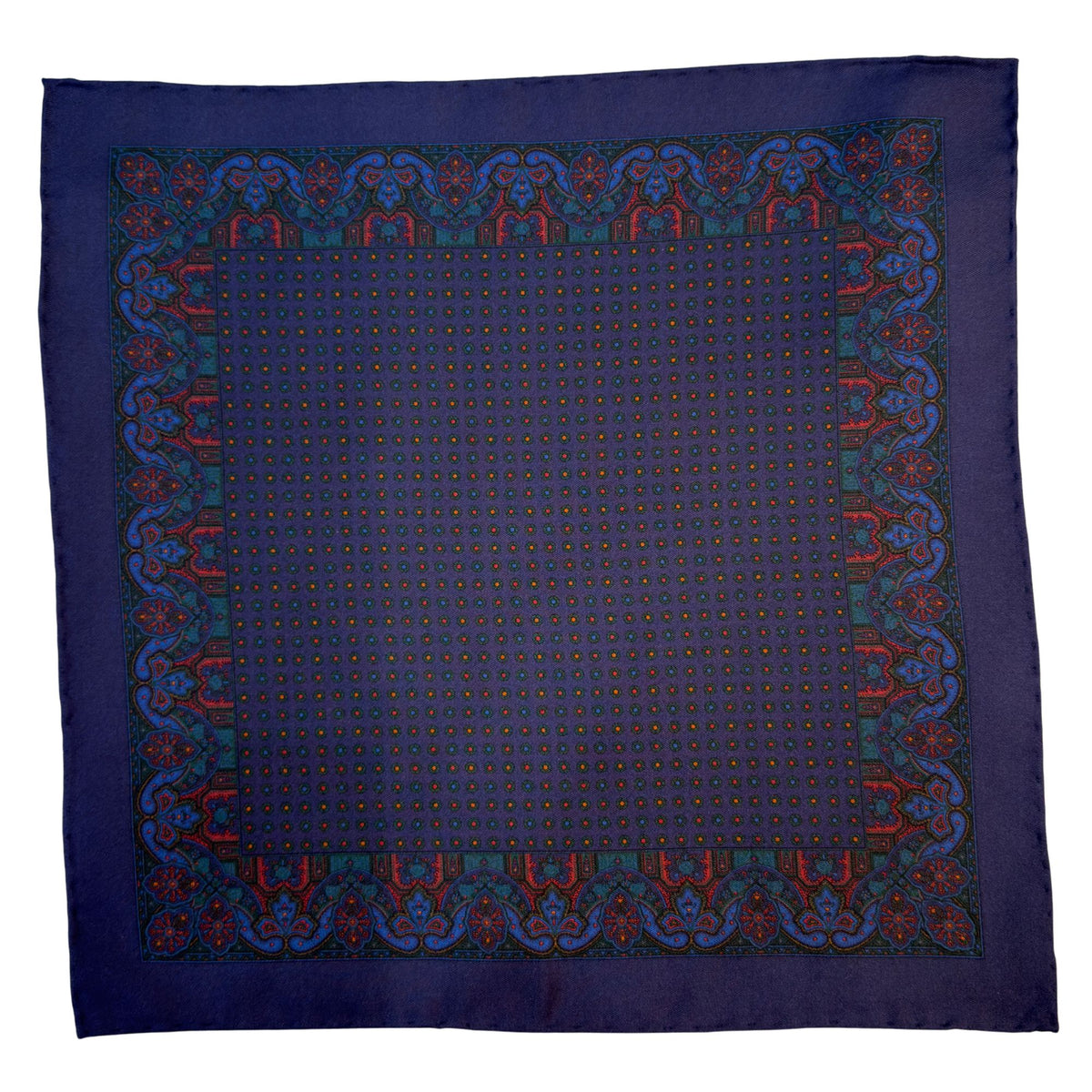 Hand rolled 16" Silk Handkerchief - Navy Paisley HANDKERCHIEFS Robert Old