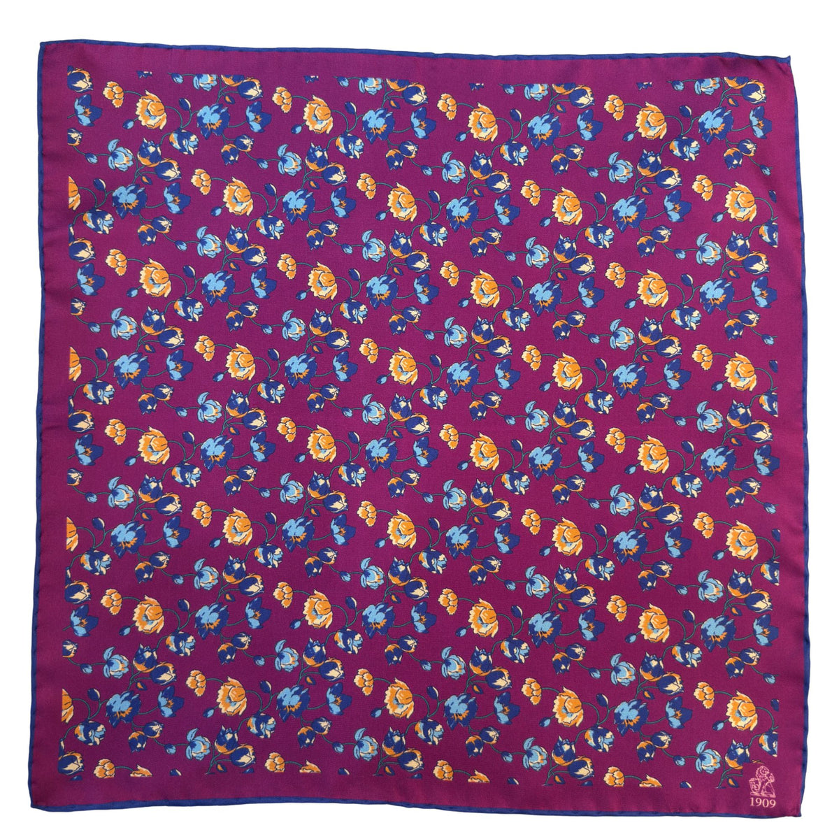 Hand rolled 16" Silk Handkerchief - Purple Floral HANDKERCHIEFS Robert Old