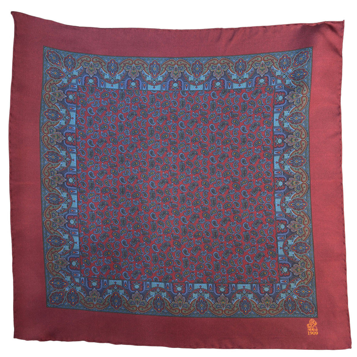 Hand rolled 16" Silk Handkerchief - Burgundy Paisley HANDKERCHIEFS Robert Old