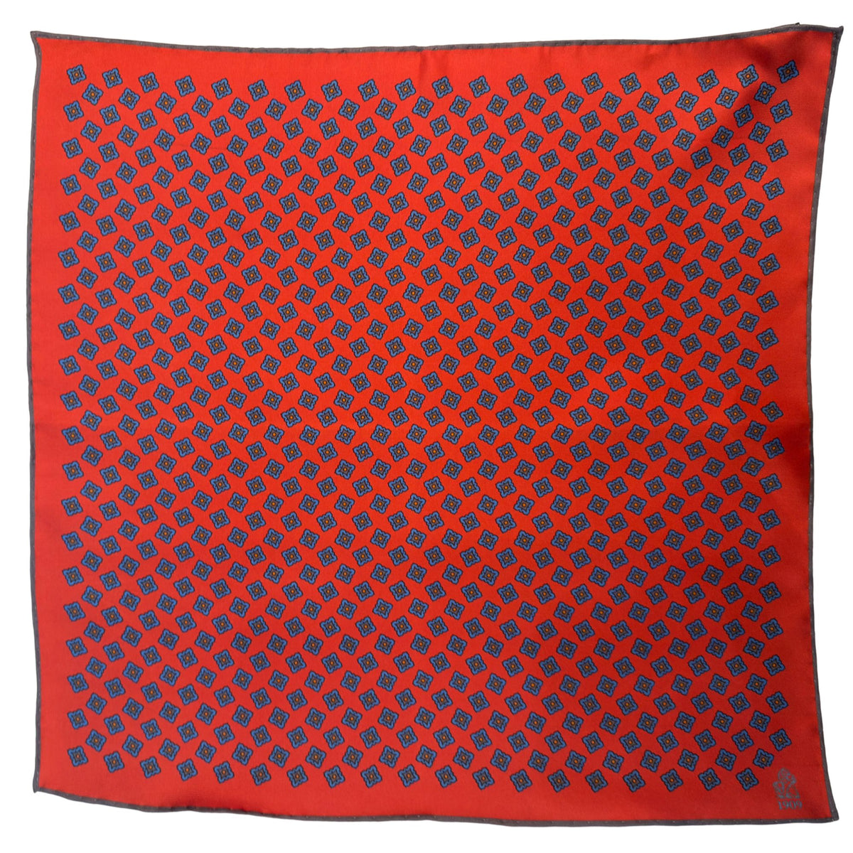 Hand rolled 16" Silk Handkerchief - Red Pattern HANDKERCHIEFS Robert Old Red/Blue Motif