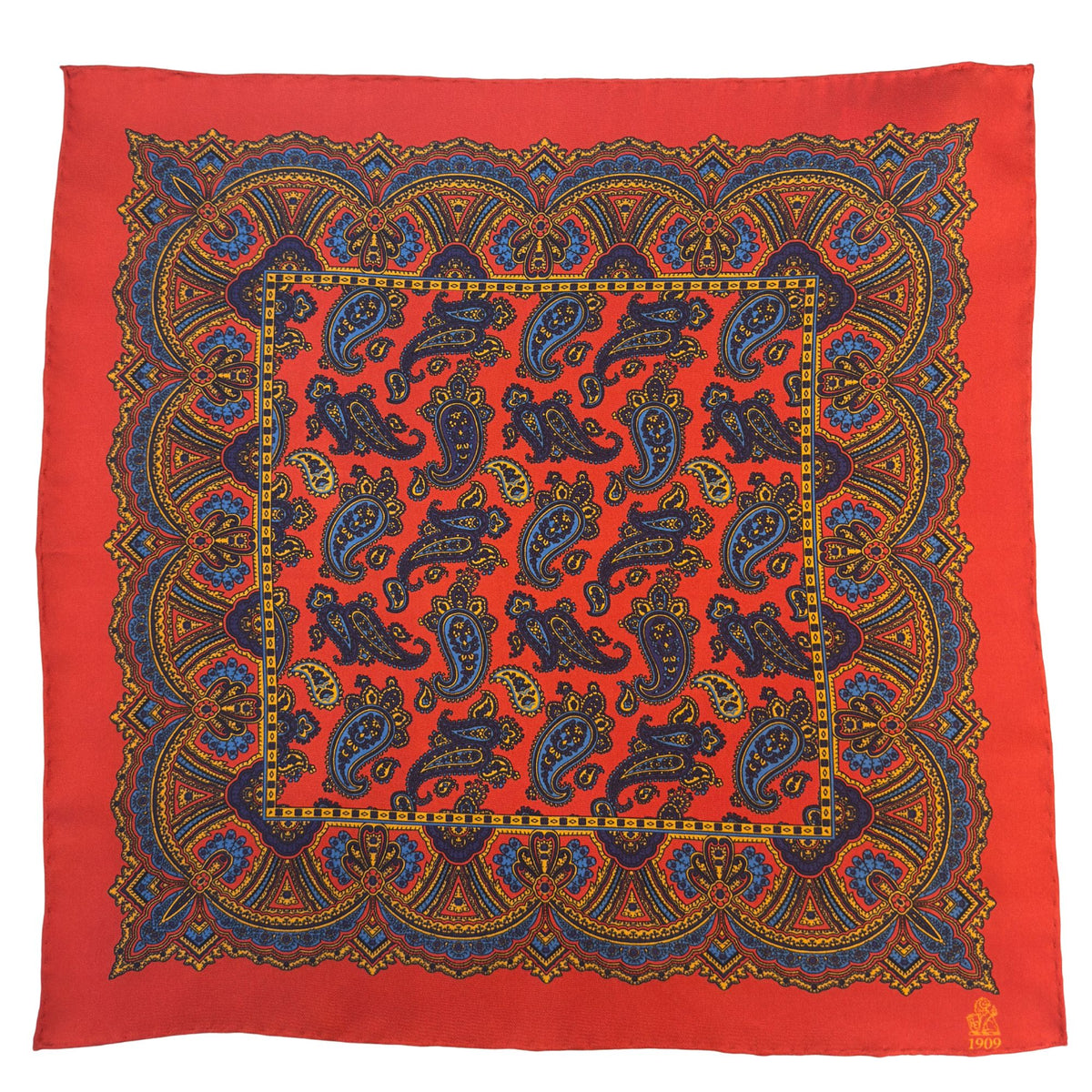 Hand rolled 16" Silk Handkerchief - Red Paisley HANDKERCHIEFS Robert Old
