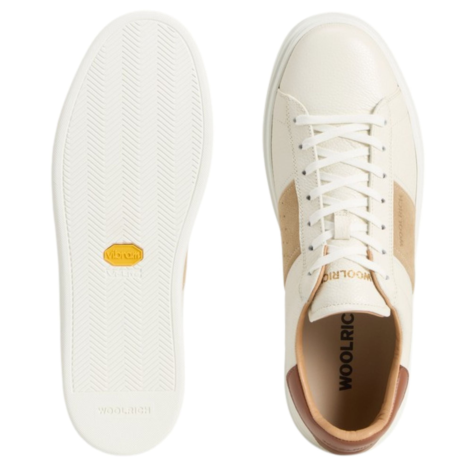 Woolrich - Cream &amp; Brown Classic Court Calfskin Sneakers with Suede Details SHOES WOOLRICH