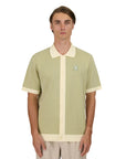 Sandbanks - Knitted Sage & Cream Full Button Polo Shirt S/S POLOS Sandbanks