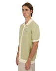 Sandbanks - Knitted Sage & Cream Full Button Polo Shirt S/S POLOS Sandbanks