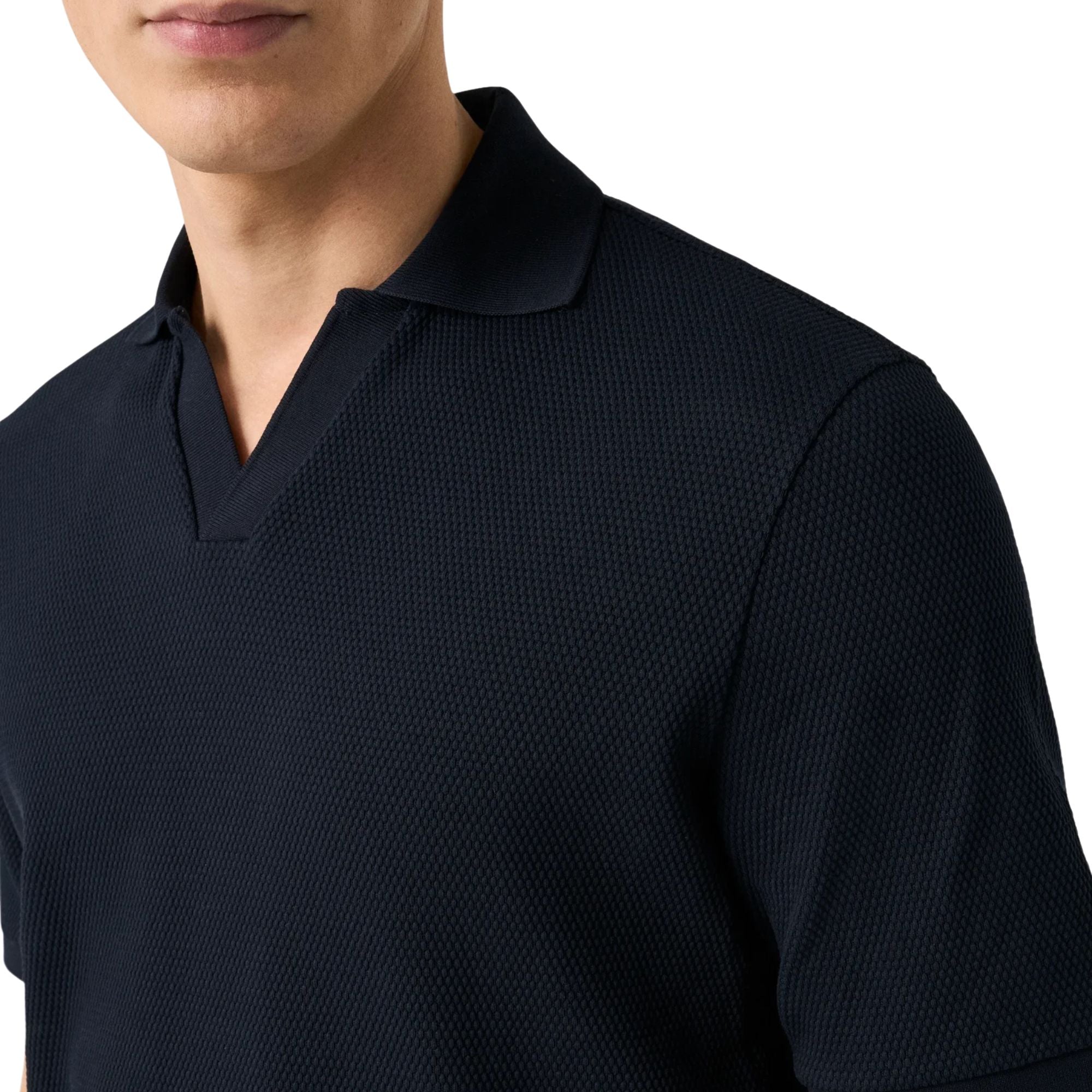Eton - Navy Interlock Cotton Open Collar Knit Polo Shirt S/S POLOS Eton