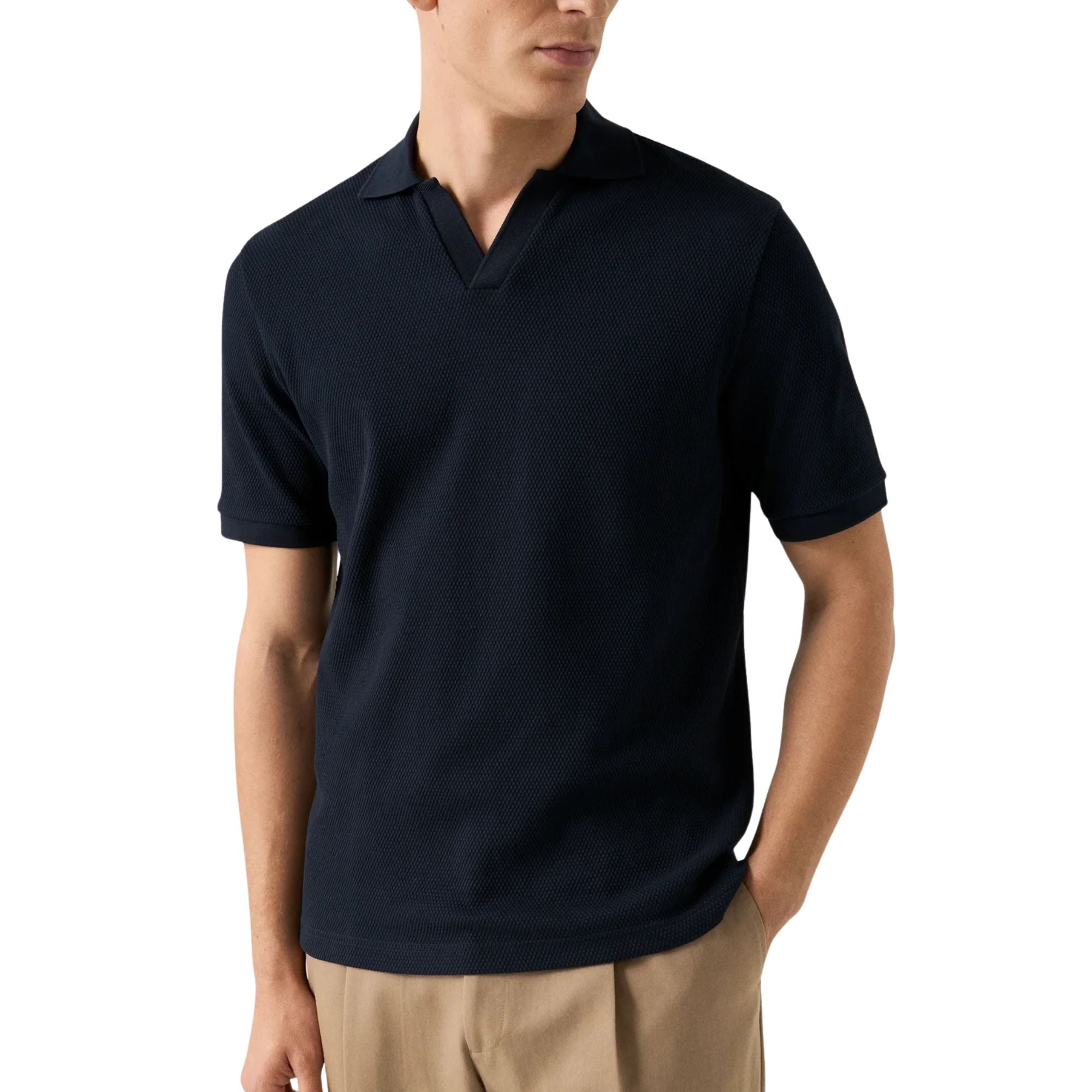 Eton - Navy Interlock Cotton Open Collar Knit Polo Shirt S/S POLOS Eton