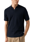 Eton - Navy Interlock Cotton Open Collar Knit Polo Shirt S/S POLOS Eton
