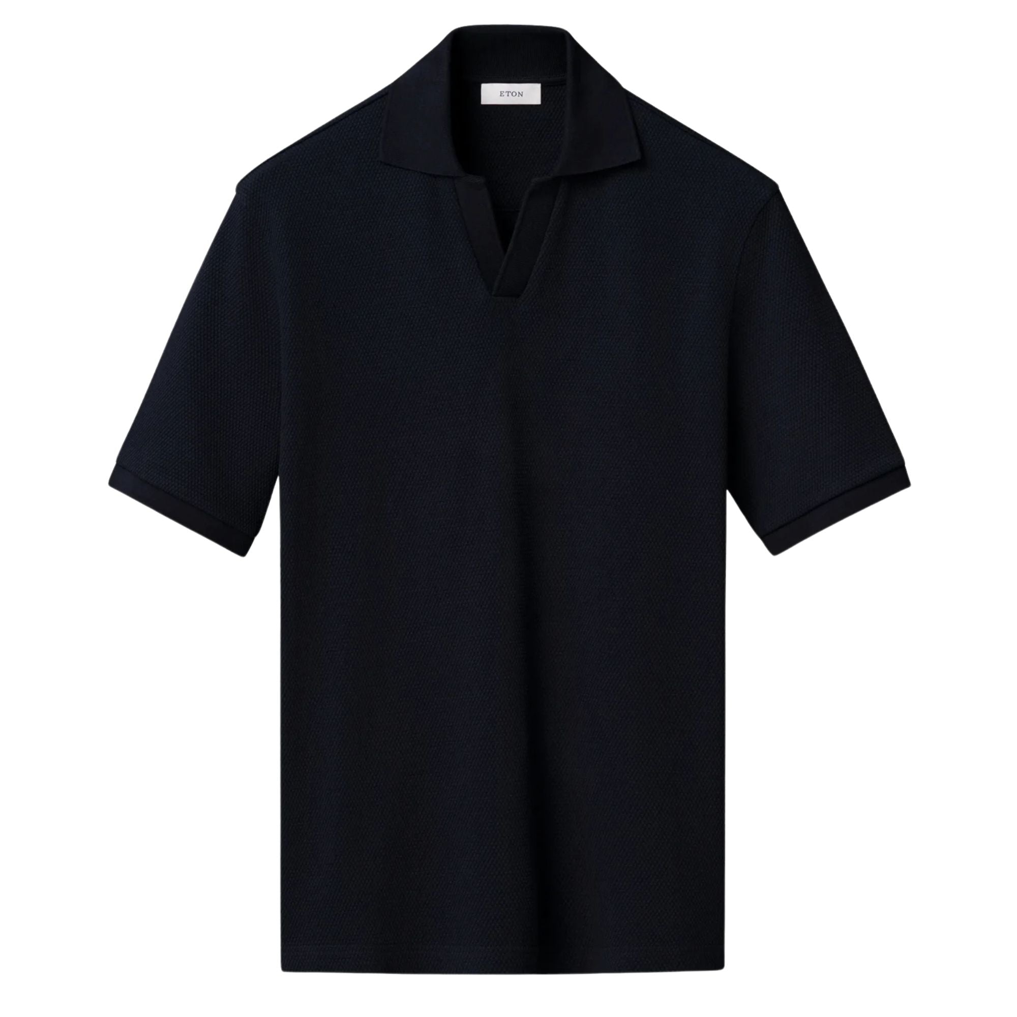 Eton - Navy Interlock Cotton Open Collar Knit Polo Shirt S/S POLOS Eton