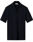 Eton - Navy Interlock Cotton Open Collar Knit Polo Shirt S/S POLOS Eton